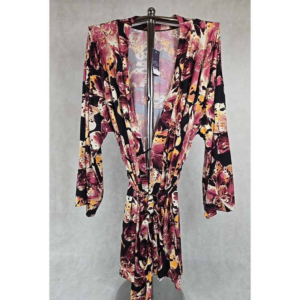 NEW Cacique Womens Size 18/20 Short Wrap Robe Seriously Sexy Floral Kimono NWT